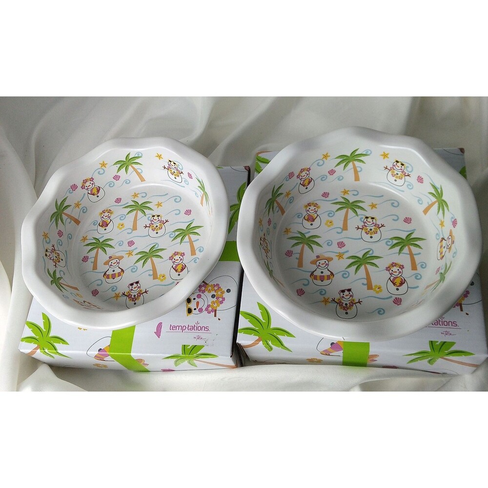 Temp-tations By Tara Seasonal 6'' Bowl With Snowman Palm Trees Set of 2